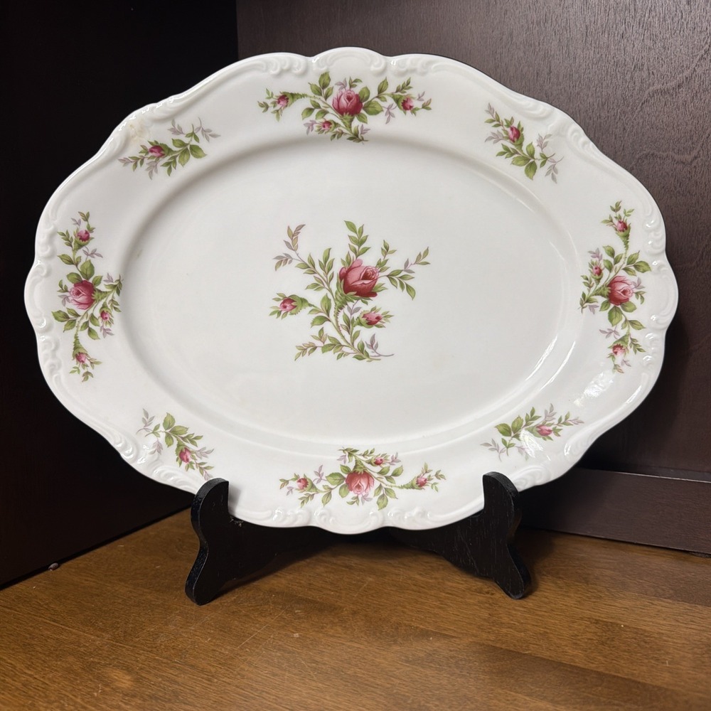 Johann Havilland Large Serving Platter Red Moss Rose 13" Bavaria Germany